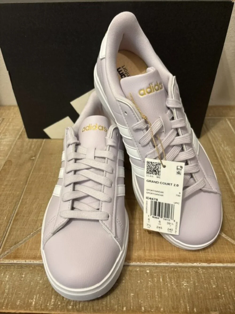 adidas Grand Court 2.0 Women's Sneakers - Light Lavender with White and Gold